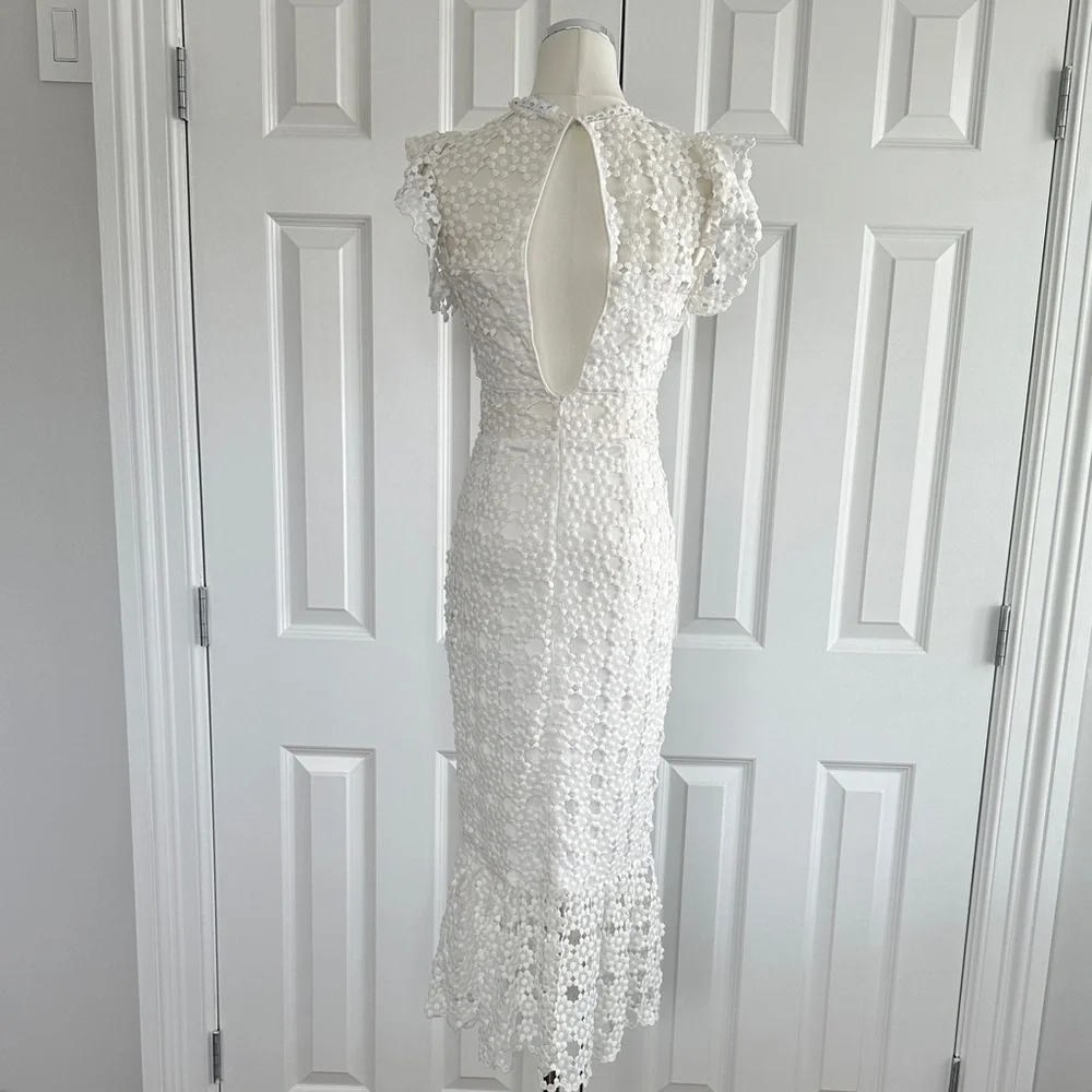 Petal & Pup White Crochet Overlay High Neck Bridal Rehersal Midi Dress Size 0 - Picture 11 of 17